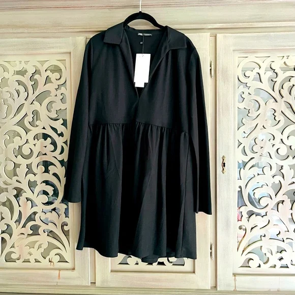 NWT Zara black voluminous short dress M - Picture 2 of 9